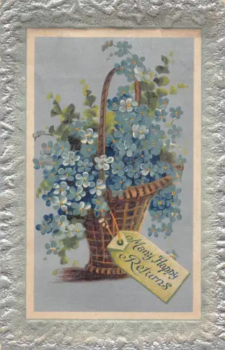Geprägte Passepartout Glück Vergissmeinnicht Blumenkorb Postkarte