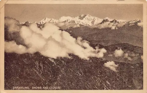 B205 Indien Darjeeling Schnee und Wolken Vintage Postkarte