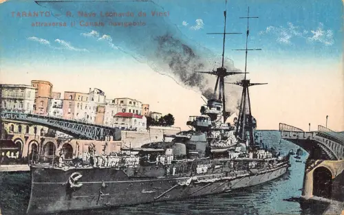 C081 Italien Taranto E. Nave Leonardo da Vinci Kriegsschiff Vintage Postkarte