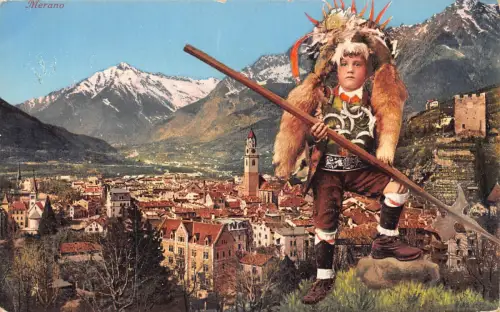 C080 Italien Meraner Junge in Tracht 1936 Vintage Postkarte