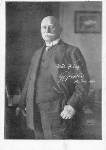 B060 Persönlichkeit Ferdinand von Zeppelin gedrucktes Autogramm 1916 Vintage Postkarte