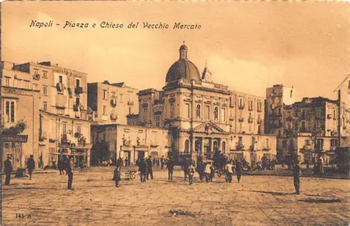 A018 Italien Neapel Napoli Piazza e Chiesa del Vecchio Mercato Vintage Postkarte
