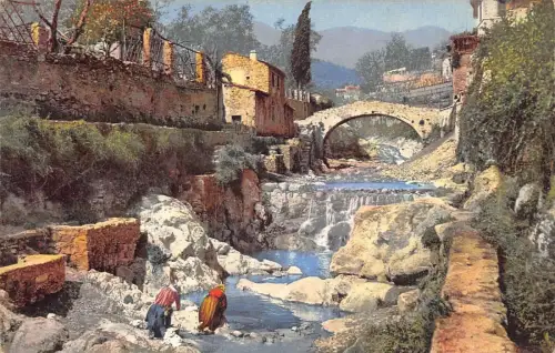 A017 Italien San Remo Riviera di Ponente Brücke Fluss Frauen Vintage Postkarte