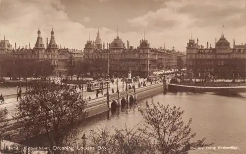 B205 Dänemark Kopenhagen Dronning Louises Bro Brücke RPPC Vintage Postkarte