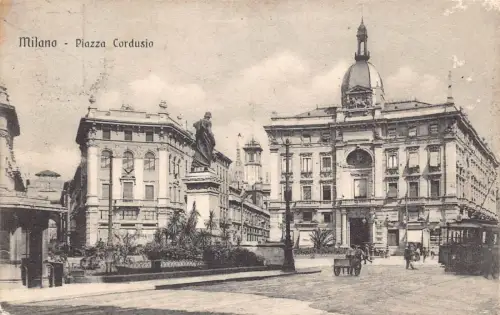 C080 Italien Milano Piazza Cordusio Vintage Postkarte
