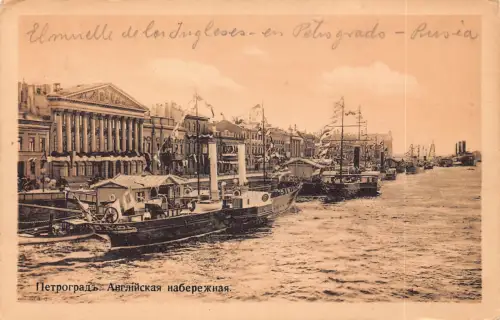 B058 Russland Petrograd Sankt Petersburg Britischer Kai Dampfschiffe Vintage Postkarte