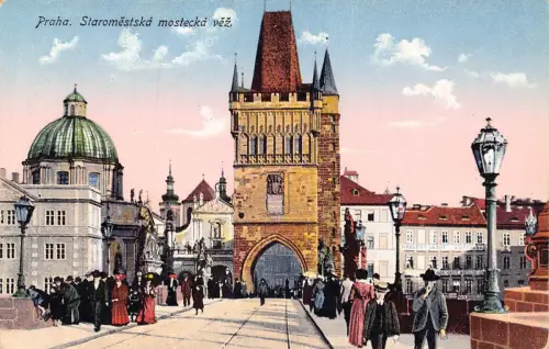 B058 Tschechien Praha Prag Staromestska mostecka vez Turm Vintage Postkarte