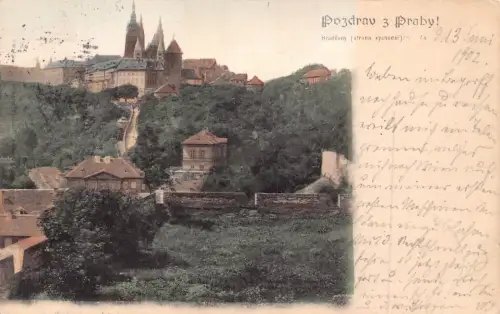B058 Tschechien 1902 Pozdrav z Prahy Prager Burg Vintage Postkarte
