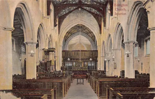B057 England Edington Kirche Interieur Vintage Postkarte