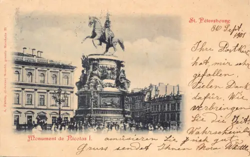 B059 Russland St Petersburg Monument de Nicolas I 1901 Vintage Postkarte