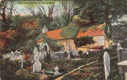 B057 England 1913 Old Church Bonchurch Isle of Wight Vintage Postkarte