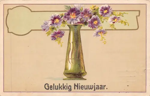 B189 Neujahrsgrüße 1911 Chrysanthemenblumen in Vase Postkarte