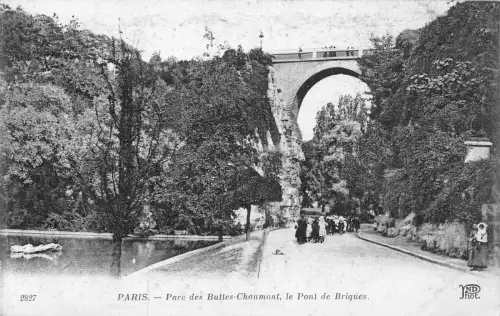 Frankreich Paris Parc des Buttes Chaumont le Pont de Brisques Brücke Postkarte
