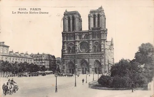 Frankreich Paris La Parvis Notre Dame Kirche Vintage Postkarte