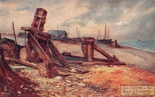 A788 England Old Capstans Beach at Kingsdown Art Vintage Postkarte