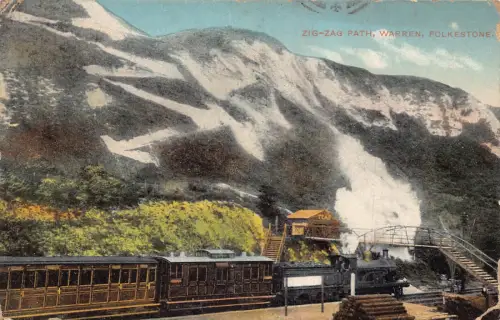 A788 England Folkestone Zig-Zag Path Warren Steam Train 1915 Vintage Postkarte