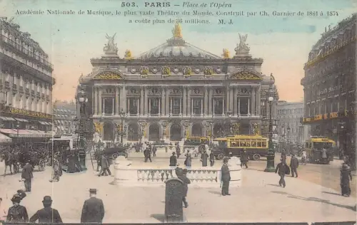 Frankreich Paris 1918 Place de l'Opera Musikakademie Straßenbahnen Hotels Vintage Postkarte