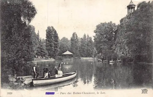 Frankreich Paris Parc des Buttes Chaumont le Lac See Boot Vintage Postkarte
