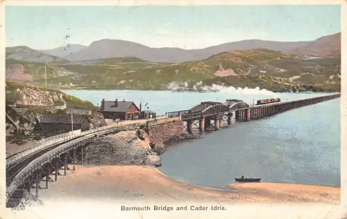 Wales Barmouth Bridge und Cader Idris Penygader Dampfzug 1904 Postkarte