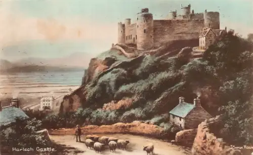 A791 Wales Harlech Castle Sheep Herd Art Vintage Postkarte