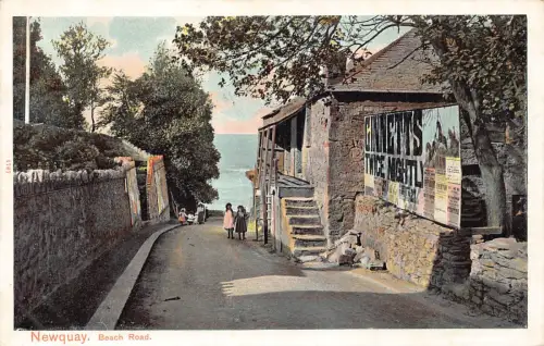 A791 England Newquay Beach Road Ginnetts Werbung Vintage Postkarte
