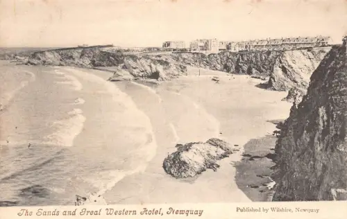 A791 England Newquay Sands und Great Western Hotel Vintage Postkarte