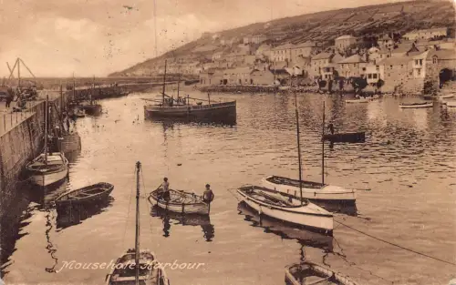 A791 England Mousehole Harbour Boats Vintage Postkarte