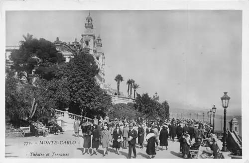 L117 Monaco Monte-Carlo Theater et Terrasses Animierte Vintage Postkarte