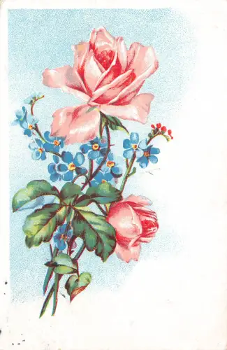 B189 Blumen 1909 Rosen und Vergissmeinnicht Vintage Postkarte