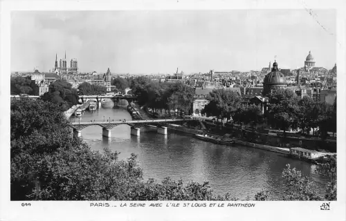 A827 Frankreich Paris Seine Avec L'Ile St Louis et Pantheon Brücke Vintage Postkarte