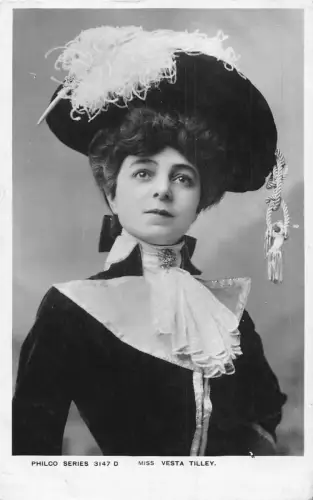 A828 Edwardian British Sängerin Vesta Tilley RPPC 1906 Vintage Postkarte