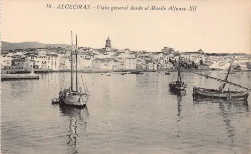 A794 Spanien Algeciras Vista General desde el Muelle Alfonso Boote Postkarte