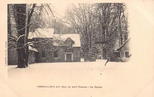 Frankreich Versailles Park Petit Trianon Bauernhof Schnee Vintage Postkarte