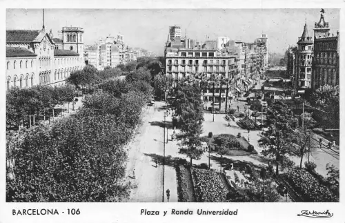 A795 Spanien Barcelona Plaza y Ronda Universidad Universität RPPC Vintage Postkarte