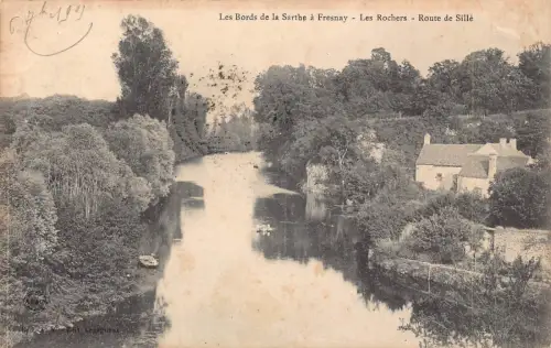 Frankreich Les Bords de Sarthe a Fresnay Les Rochers Route de Sille Postkarte