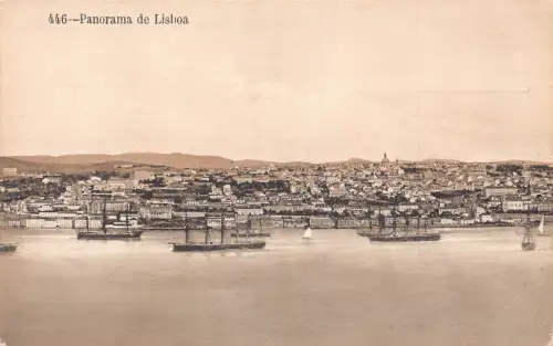 A796 Portugal Panorama de Lisboa Lissabon Boote Vintage Postkarte
