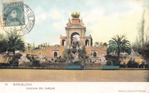 A795 Spanien Barcelona 1906 Cascada del Parque Park Vintage Postkarte