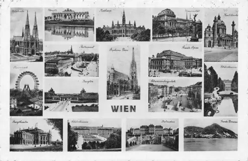 L098 Österreich 1938 Wien Mehransicht Dom Rathaus Schloss Vintage Postkarte
