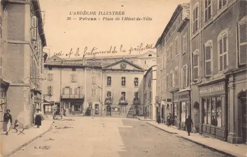 A986 Frankreich Privas Place de l'Hotel de Ville Geschäfte Rathaus Postkarte