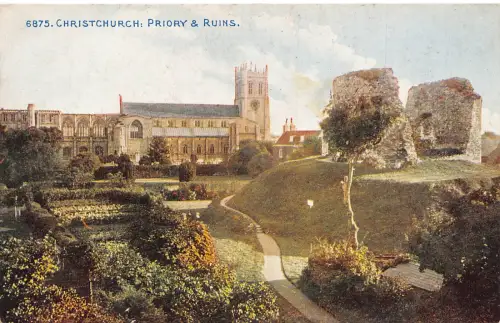 A951 England Christchurch Priory and Ruins Vintage Postkarte