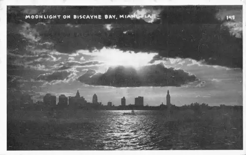 A802 US Florida Miami Biscayne Bay Moonlight 1947 Postkarte
