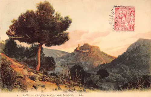 C022 Frankreich, Eze vue prise de la Grande Corniche 1911 Vintage Postkarte