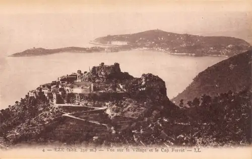 C022 Frankreich, Eze vue sur le Village et le Cap Ferrat Vintage Postkarte