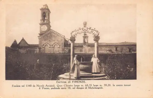 A805 Italien Certosa di Firenze Florenz Brunnen Mönche Vintage Postkarte