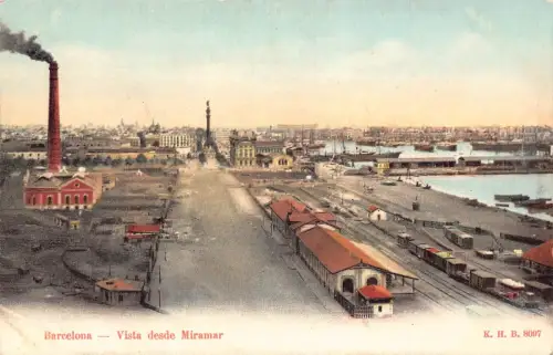 A967 Spanien Barcelona Vista desde Miramar Industrial Railway Vintage Postkarte
