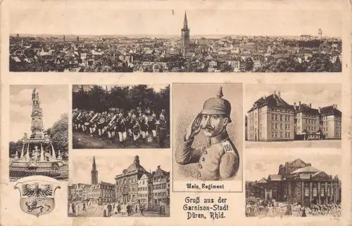 A967 Deutschland 1919 Militär Gruss aus Garnison Stadt Düren WWI Feldpostkarte