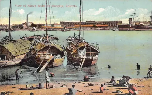 A007 Indiens einheimische Boote auf Hooghly Calcutta Industrie Vintage Postkarte