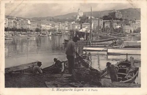 A966 Italien S Margherita Ligure Hafen Fischer Boote Vintage Postkarte