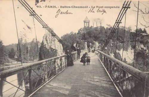 A816 Frankreich 1916 Paris Buttes-Chaumont Pont Suspendu Brücke Vintage Postkarte