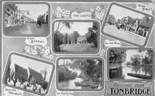 B214 England Grüße aus Tonbridge High Street Castle River Church Postkarte